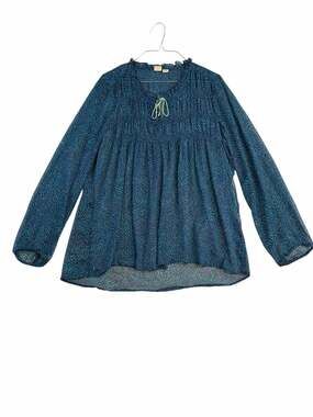 Roxy Women's Blue Printed Long Sleeve Chiffon Peasant Blouse Size L